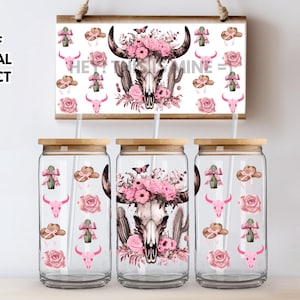 Western Cowgirl Skull Floral UV DTF Wrap Transfer 16oz | No Heat Needed | Waterproof | Permanent Adhesive