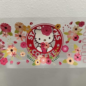 Cartoon Cat Spring Floral Coffee UV DTF Wrap Transfer 16oz | No Heat Needed | Waterproof | Permanent Adhesive