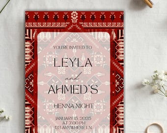 Invitación a una noche de henna palestina / Invitación digital a una fiesta de henna / Tarjeta de celebración de boda árabe