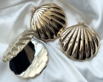 Personalized Seashell Compact Mirror, Custom Engraved Shell Mirror, Bridesmaid Gift, Name Makeup Mirror, Wedding Favor