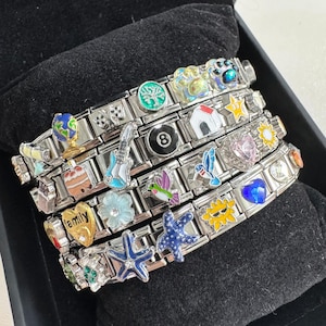 Silver Italian Charm Bracelet, Vintage Italian Bracelet, Personalized Stainless Steel Bracelet, Gifts for Her