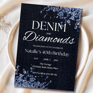 Denim and Diamonds | Birthday Invitation | Housewarming Invitation | Denim and Diamond Invite | 40th Birthday Invitation for Women |