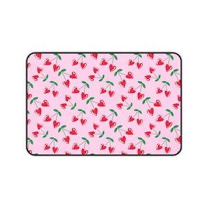 Desk Mat, Red Cherry Heart Office Desk Decor, Cute Cherry Design Desk Pad, Gaming Mouse Pad, Work From Home Decor, Desk Accessories