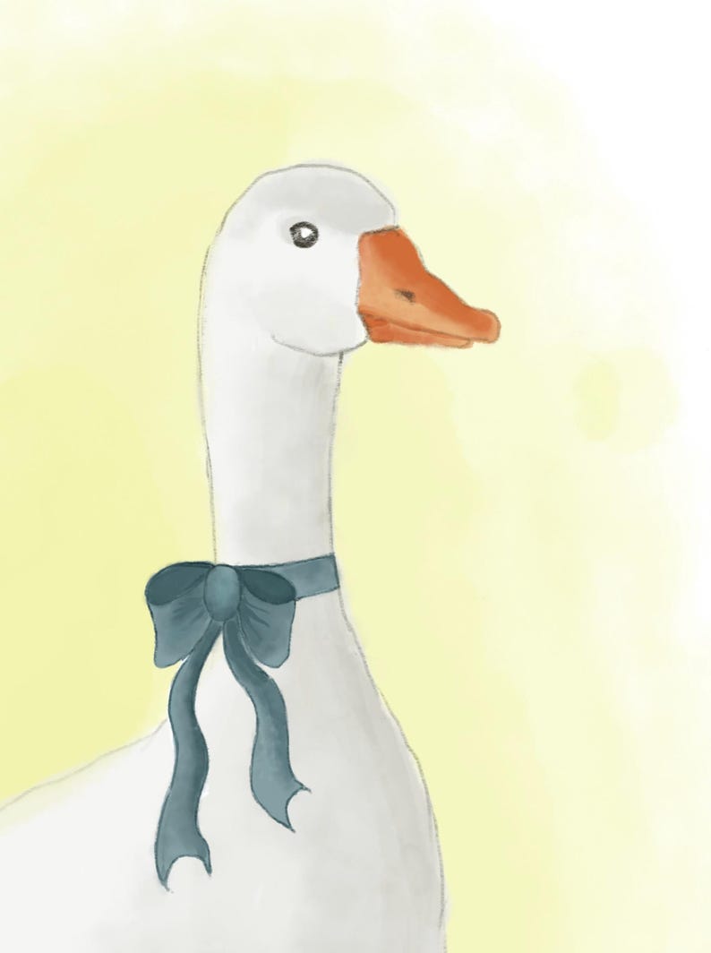Vintage White Goose With Blue Bow | Digital Art Print (A4 Size) - Etsy