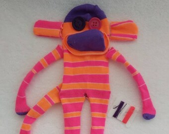 Make Your Own Sock Monkey Kit Taupe with Blue Birds on Branches DIY