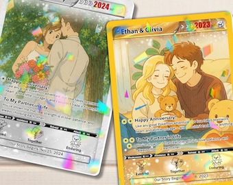 Personalized Acrylic Pokémon-Inspired Photo Card, Custom Anime Game Card for Couple, Anniversary Gift, First Christmas Gift, Valentines Gift
