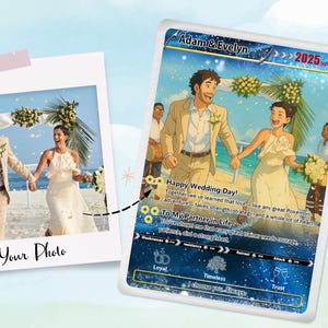Carte de mariage photo anime personnalisée, cadeau de mariage pour couple, cadeau d'anniversaire, carte souvenir, carte cadeau super-héros, carte de mariage pour joueur