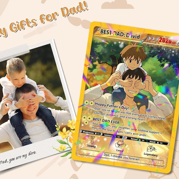 Custom Father's Day Pokemon Card – Personalized Gamer Dad Gift, Pokémon-Inspired Keepsake Card, Photo Card for Dad, Gift for Geeky Dads