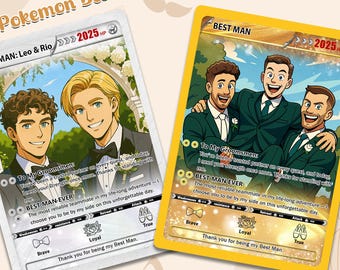 Carte de garçon d'honneur Pokémon personnalisée, cadeau photo personnalisé pour garçon d'honneur, carte de garçon d'honneur, souvenir de fête de mariage, carte de style anime amusante pour garçons d'honneur