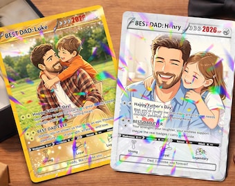 Custom Father's Day Pokemon Card – Personalized Gamer Dad Gift, Pokémon-Inspired Keepsake Card, Photo Card for Dad, Gift for Geeky Dads