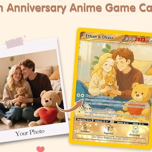 Personalized Anime Couple Card, Pokemon-Themed Anniversary Card, Anniversary Gift, Custom Photo Game Cards, Anniversary Keepsake for Couples
