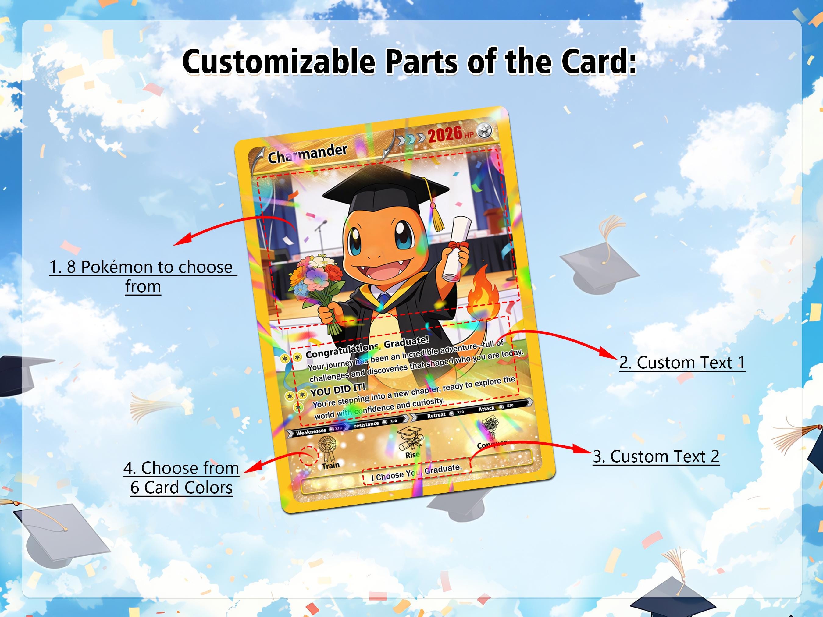 Custom Pokemon Graduation Card, Hand Painted Pokemon Card for