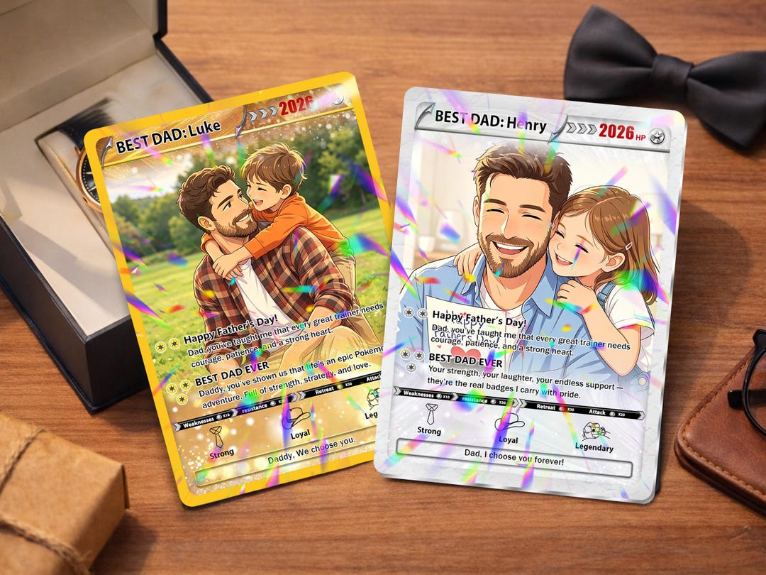 personalized pokemon card fathers day Custom Card, Gift For Dad, Poke Anniversary Card, Father's Day Gift, Custom Personalized Father's Day Pokemon Card,
