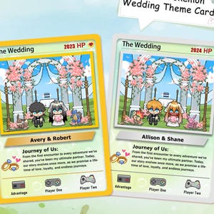 Carte de mariage Pokémon personnalisée peinte à la main, cadeau de mariage, carte Pokémon personnalisée pour mariage, cadeau pour couple jeu Pokémon, cadeau d'anniversaire