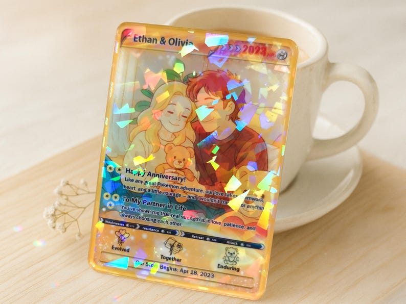 Personalized Pokemon Anniversary Card, Custom Anime Photo Card, Anniversary Gift, Game Couple Cards, Gift for Game Couples, Gift for Him image 9