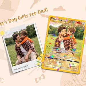 Peut inclure: Cadeaux de la f&ecirc;te des p&egrave;res pour papa ! L'image montre une photo et une carte. La photo est celle d'un homme et d'un enfant qui s'embrassent. La carte est une carte du meilleur papa avec une photo d'un homme et d'un enfant qui s'embrassent. La carte contient le texte "Joyeuse f&ecirc;te des p&egrave;res !" et "Meilleur papa de tous les temps."