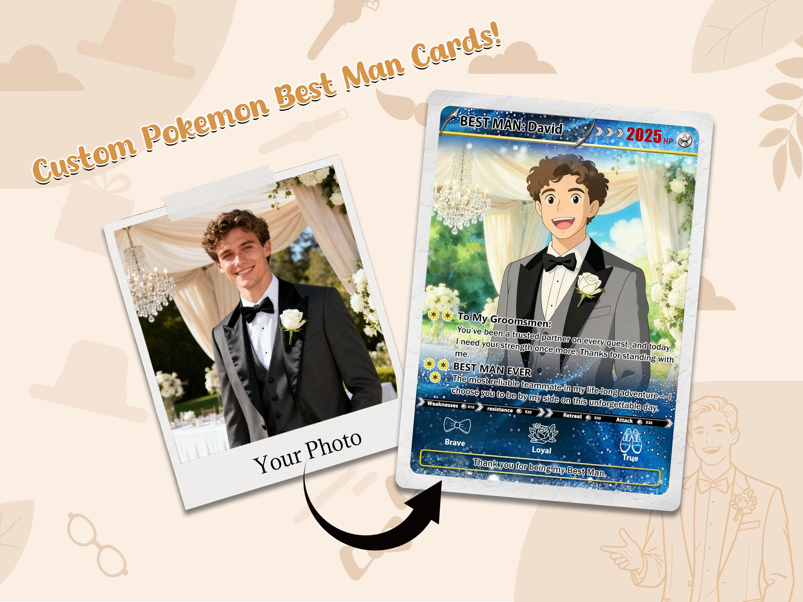 Custom Pokmon Groomsman Card, Personalized Best Man Game Card, Wedding  Party Gift, Anime Photo Card for Groomsmen, Gift for Pokmon Fans