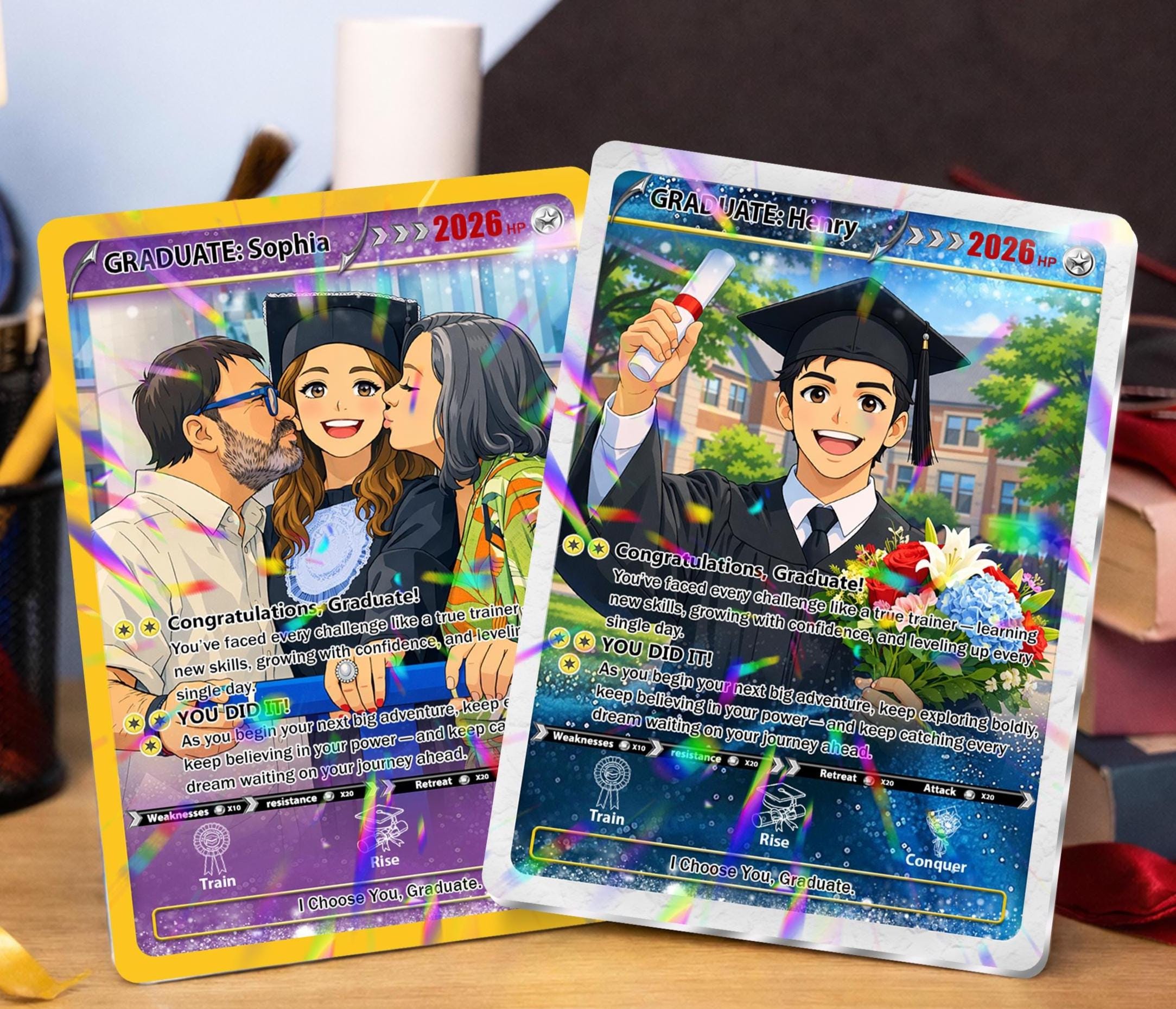 Personalized Pokémon Graduation Card, Custom Anime Photo Grad Gift