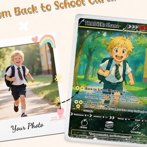 Carte de dresseur personnalisée pour la rentrée des classes - cadeau photo anime pour garçons, souvenir inspiré des Pokémon, parfait pour la rentrée, cadeau de rentrée