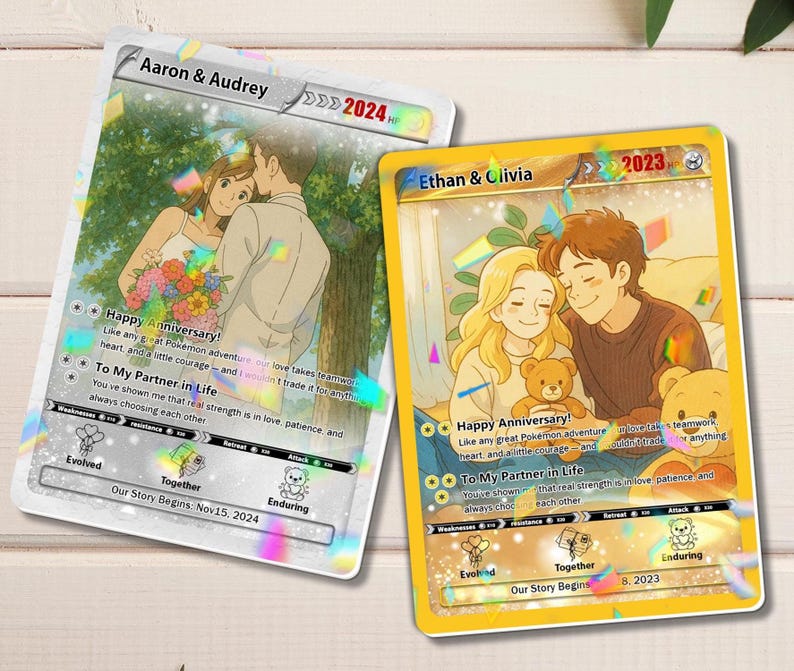 Personalized Pokemon Anniversary Card, Custom Anime Photo Card, Anniversary Gift, Game Couple Cards, Gift for Game Couples, Gift for Him image 1