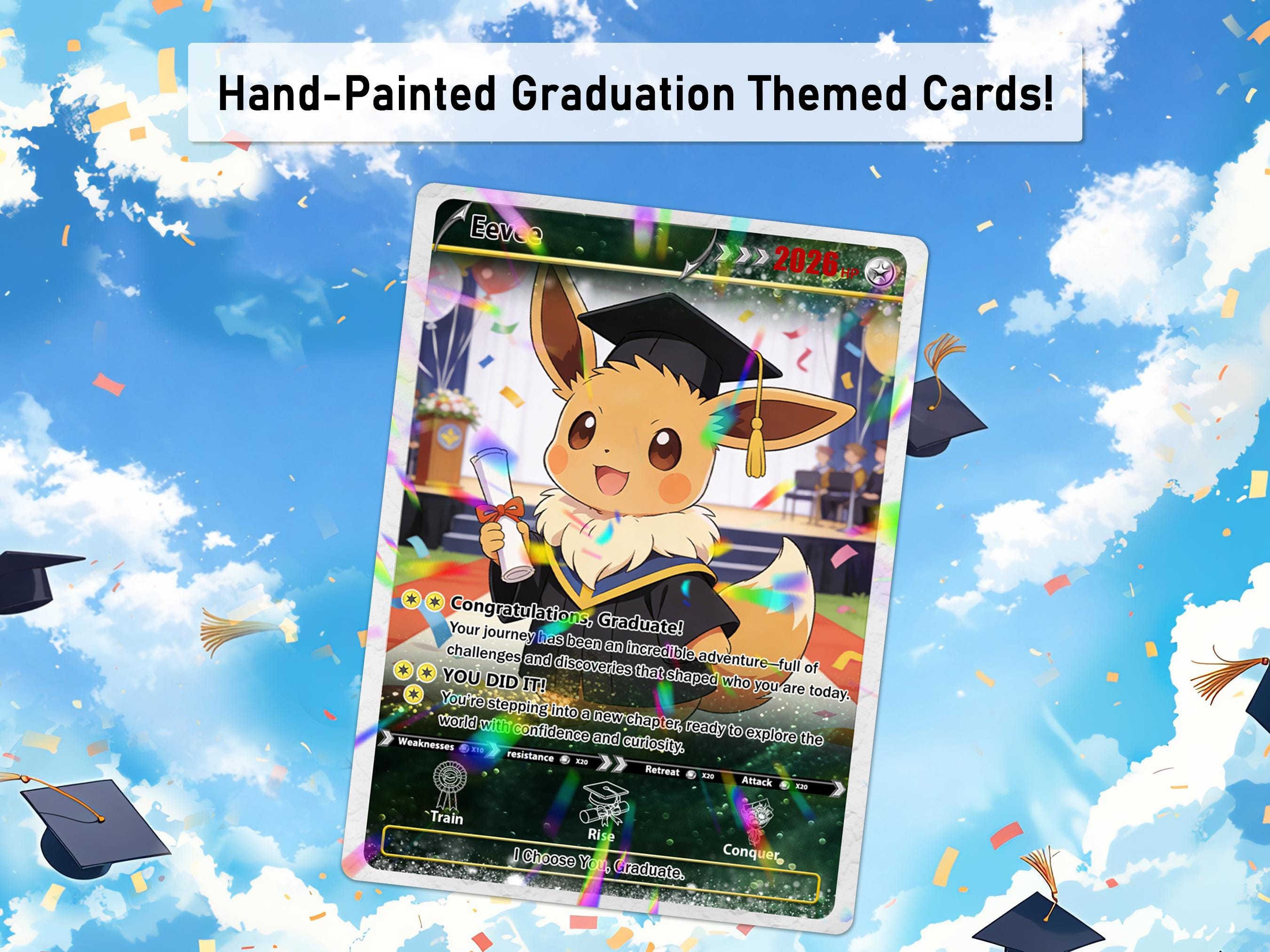 Custom Pokemon Graduation Card, Hand Painted Pokemon Card for