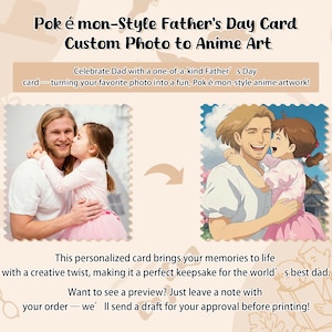Peut inclure: Carte de la F&ecirc;te des P&egrave;res personnalis&eacute;e, transformant une photo en art anime. Le texte "Pok &eacute; mon-Style Father's Day Card Custom Photo to Anime Art" est inclus. Un cadeau unique, transformant les photos en &oelig;uvres d'art anime.