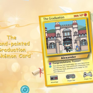 Cartes de remise de diplôme Pokémon peintes à la main, cadeaux de remise de diplôme personnalisés pour la promotion 2025, cartes de remise de diplôme inspirées de modèles Pokémon, cadeau de remise de diplôme