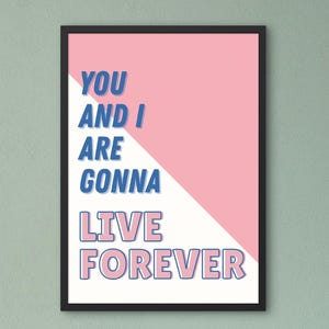 Impresión musical &quot;Live Forever&quot; de Oasis: Arte colorido de una banda de rock