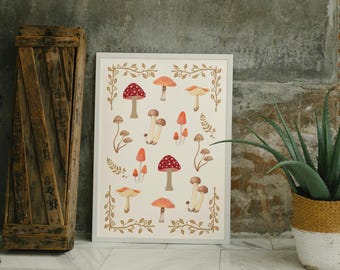 Cottagecore Mushroom Wall Art Print: Gallery Decor