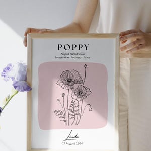 Personalised A4 Birth Month Flower Print, Mother&#39;s Day Gift, Personalised Gift, Birthday Gift For Her, Birthday Flower Gift.