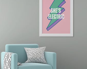 Oasis 'She's Electric' Music Print: Colorful Rock Band Art