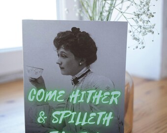 Come Hither & Spilleth the Tea wall art print, quote print, maximalist decor, quirky wall art, Victorian home decor, bold wall prints.
