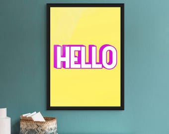 Colorful HELLO Quote Print: Maximalist Home Decor