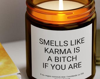 Regalo divertido y novedoso con forma de broma que HUELE A "Karma es una perra", velas perfumadas de regalo, regalo de mejor amiga, velas divertidas y novedosas, regalo de venganza, kit de divorcio
