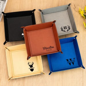 Personalized Leather Valet Tray for Men, Initial Valet Tray for Dad, Anniversary Gifts, Custom Catch All Tray, Monogrammed Home Decor
