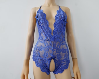 Conjuntos de lencería / Sujetador y braguita / Lencería elegante para luna de miel / Teddy Diamondback (AZUL)