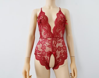 Conjuntos de lencería / Sujetador y braguita / Lencería elegante para luna de miel / Body Diamondback (ROJO)