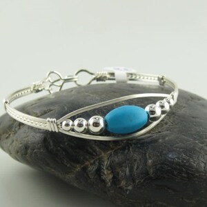 WSB-0219,Turquoise Bracelet, Handmade Bracelet, Gemstone Bracelet, Wire Wrapped, Bangle, Wire Wrapped Bracelet, Blue Turquoise Bracelet