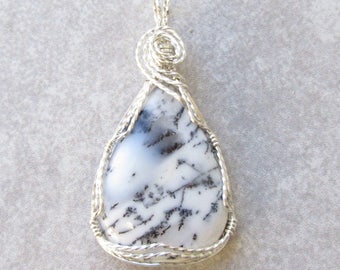 Dendrite Opal Agate Pendant, Dendrite Opal Necklace, Opal Pendant, Wire Wrapped Pendant, Handmade Jewelry, Gemstone Pendant
