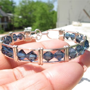 WSB-0293, Montana Blue, Swarovski Bracelet, Handmade Bracelet, Swarovski Crystal Bracelet, Wire Wrapped, Bangle, Wire Wrapped Bracelet