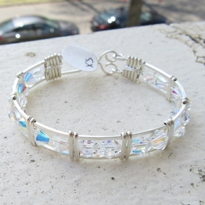 WSB-0257,  Swarovski Bracelet, Handmade Bracelet, Swarovski Crystal Bracelet, Wire Wrapped, Bangle, Wire Wrapped Bracelet
