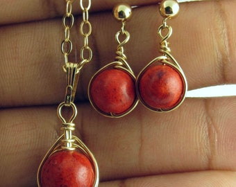 Sponge Coral Necklace, Sponge Coral Jewelry, Gemstone Necklace, Wire Wrapped Jewelry, Handmade Jewelry, Coral Jewelry, Wire Wrapped Necklace