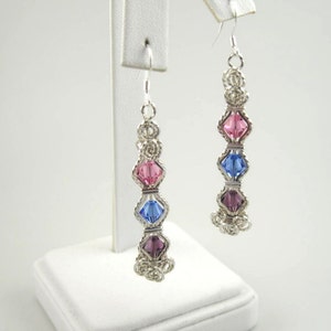WSE-0110  Mothers, Grandmothers, Handmade Birthstone Swarovski Crystal and .925 Sterling Silver Wire Wrapped Dangle Earring