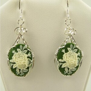 WSE-0031 Flower Cameo Earring Wire Wrapped in Sterling Silver Wire