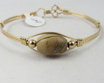 Picture Jasper Bracelet, Handmade Bracelet, Gemstone Bracelet, Wire Wrapped, Bangle, Wire Wrapped Bracelet, Brown Bracelet
