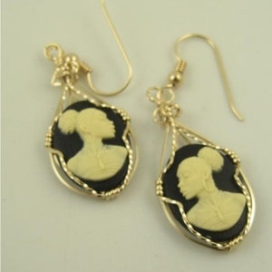 WSE-0022 African American Women cameo Earring Wire Wrapped in 14k Gold Filled Wire