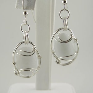 Cat&#39;s Eye Earring, Glass Earring, Wire Wrapped Earring, Handmade Earring, White Earring, Wire Wrapped Jewelry, Handmade Jewelry