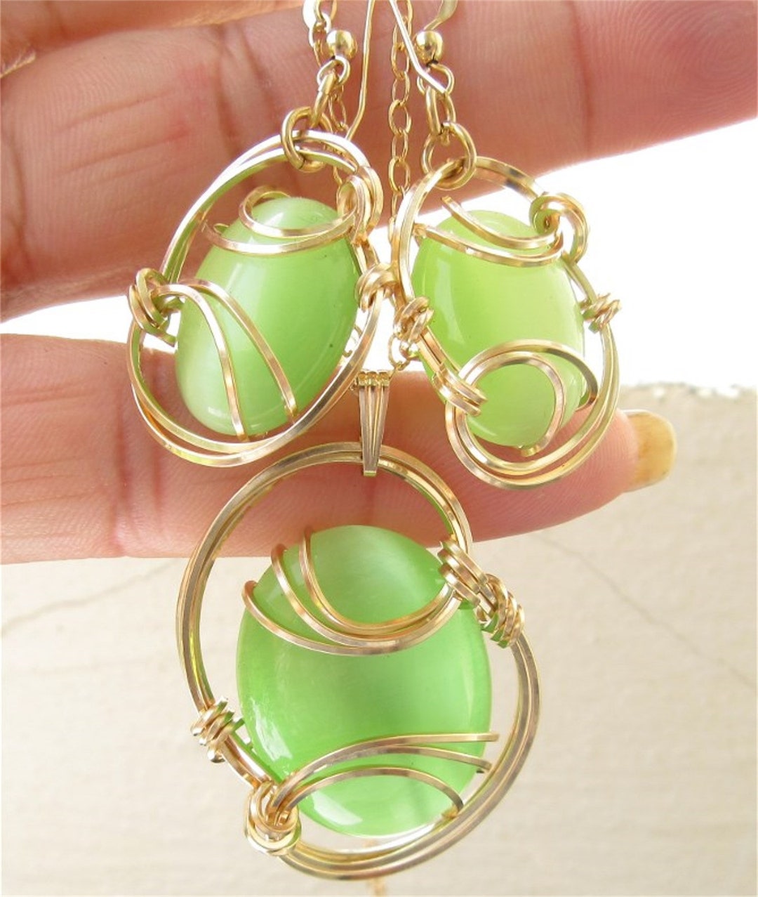 Cat's Eye Necklace, Cat's Eye Jewelry, Wire Wrapped Jewelry, Handmade