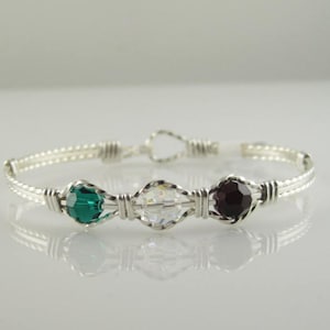 WSB-0113  Mothers, Grandmothers Handmade Birthstone Swarovski Crystal and .925 Sterling Silver Wire Wrapped Bangle Bracelet