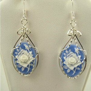 WSE-0029 Flower Cameo Earring Wire Wrapped in Sterling Silver Wire